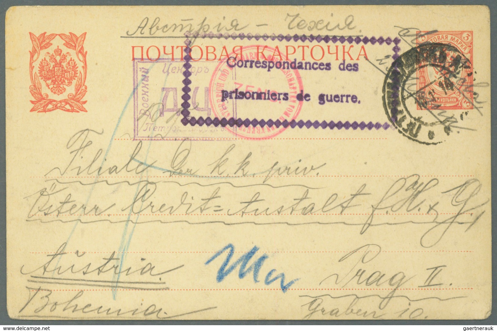 Russland: 1914/1922, Prisoners Of War Card And Cover From Siberia To Prague And Vienna, And Cover Ba - Gebruikt