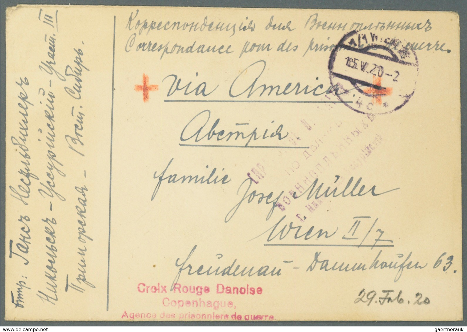 Russland: 1914/1922, Prisoners Of War Card And Cover From Siberia To Prague And Vienna, And Cover Ba - Used Stamps