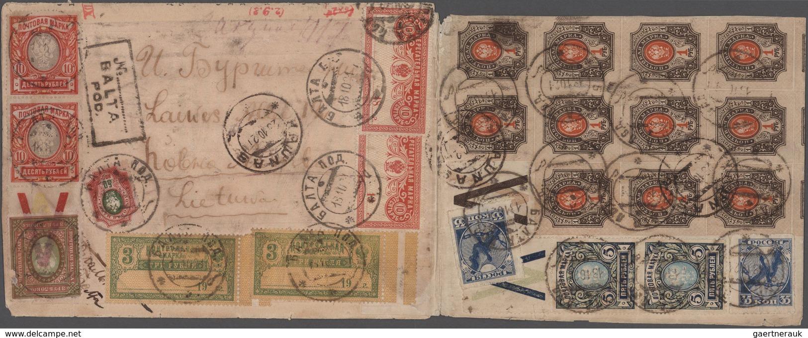Russland: 1921 Registered Cover With Rare And Very Decorative Coloured Franking Of A Total Of 59 Sta - Used Stamps