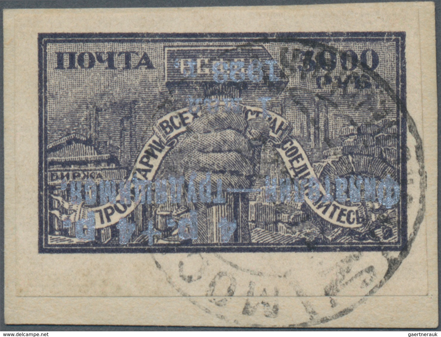 Russland: 1923, Industry 5.000r. Dark Violet With INVERTED '4 R. + 4 R.' OVERPRINT In Silver, Tied B - Used Stamps