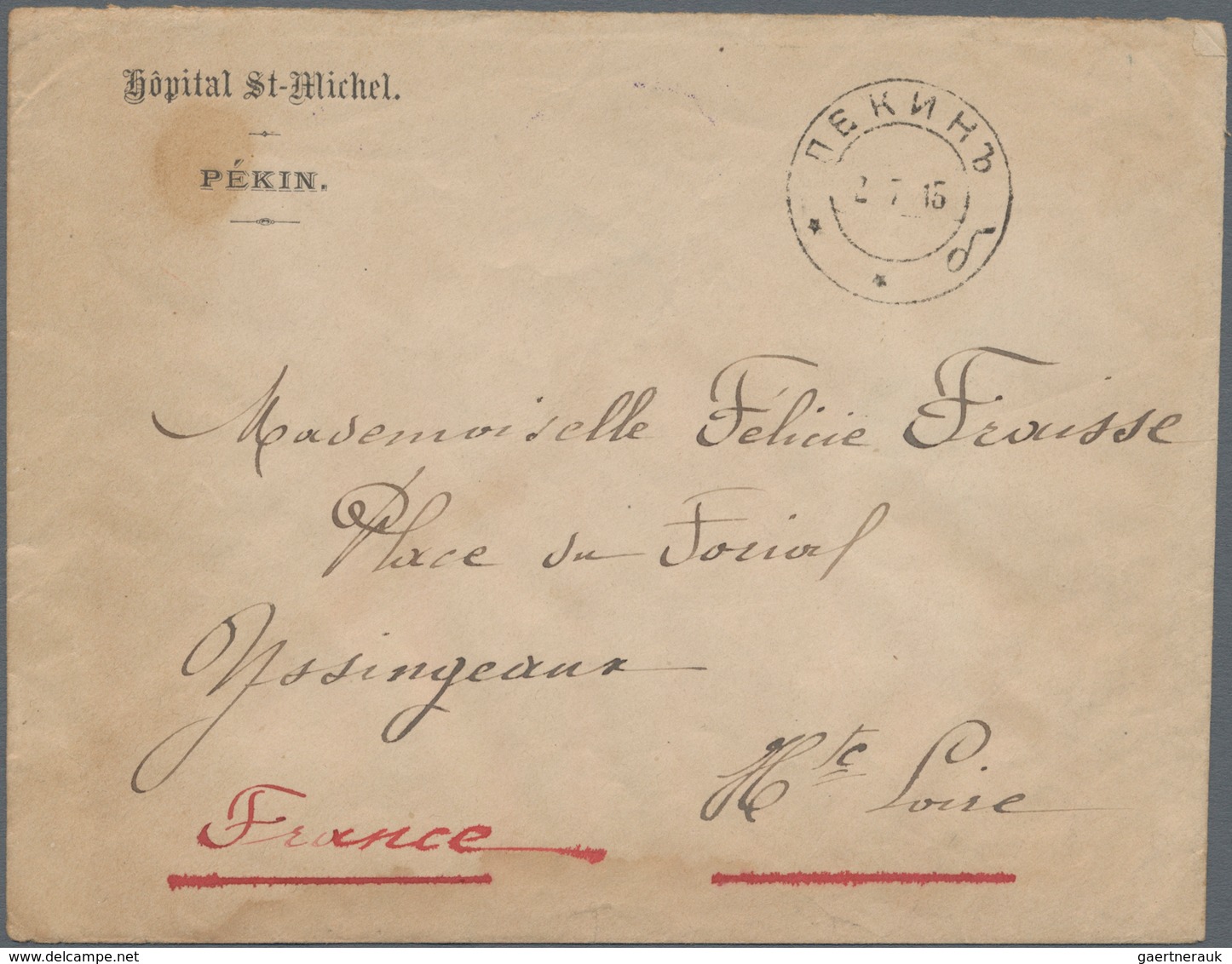 Russische Post In China: 1910, 1 K., 2 K. And 7 K. Tied "PEKING 2.7.15" To Reverse Of Cover (St. Mic - China