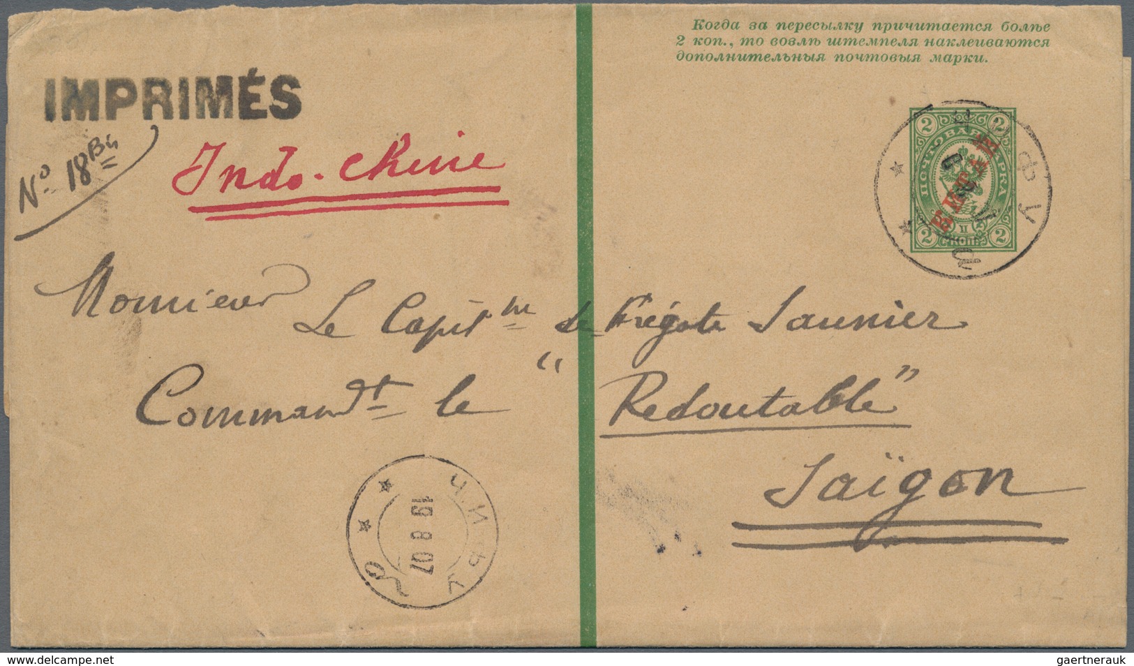 Russische Post In China - Ganzsachen: 1899, Wrapper 2 K. Tied "INKOU 19 8 07" Via "CHEFOU POSTE FRAN - China