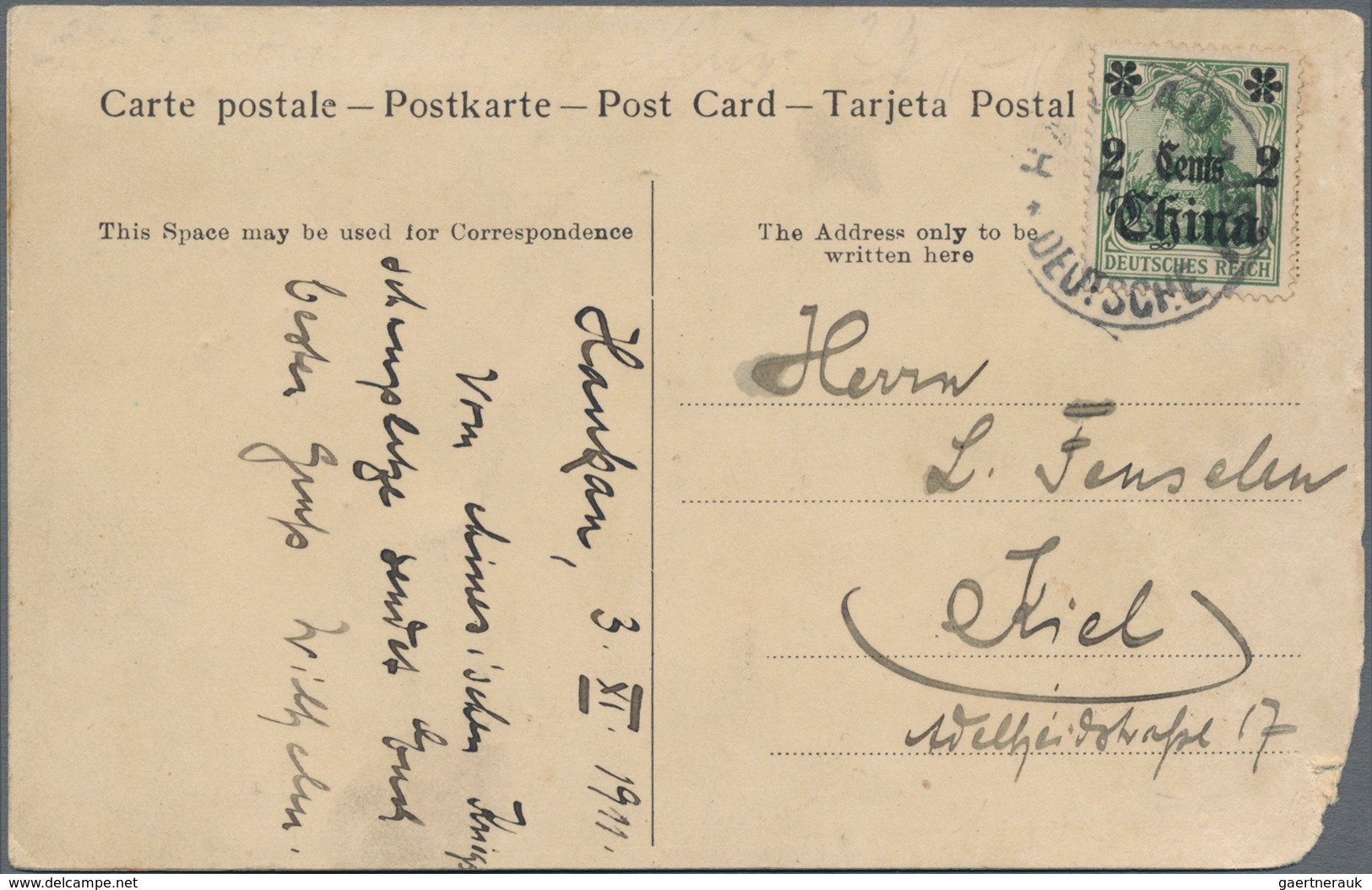 Russische Post In China - Ganzsachen: 1911, Envelope 10 K. Canc. "HANKOW POSTE RUSSE 11 4 11" To Cau - China