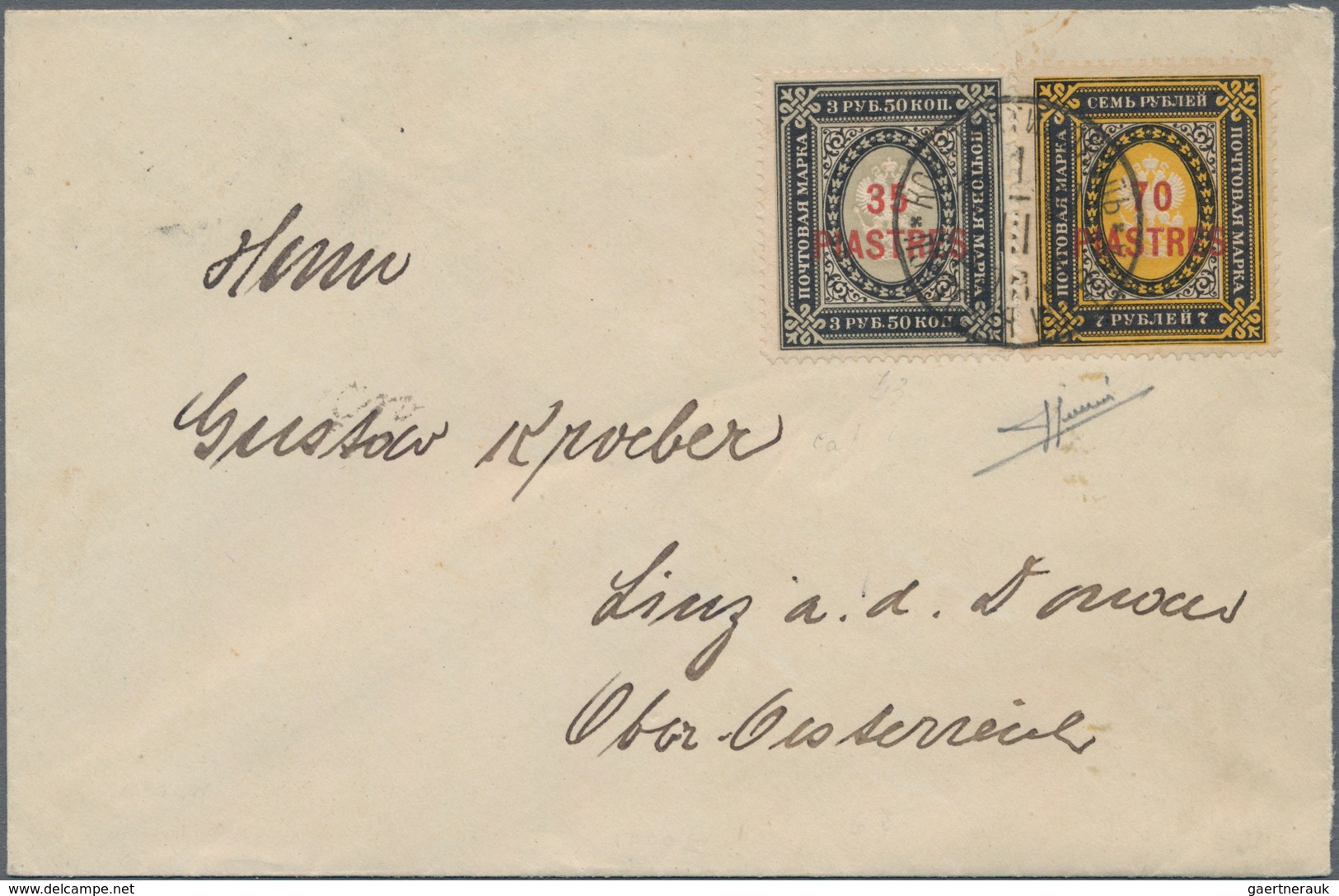 Russische Post In Der Levante - Staatspost: 1907, Cover Franked With 35 Piastres Red On 3 Rub 50 Kop - Levant