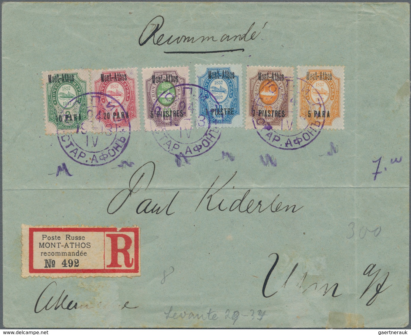 Russische Post In Der Levante - Staatspost: 1913, Registered Cover With 6-colour-franking All Overpr - Turkish Empire