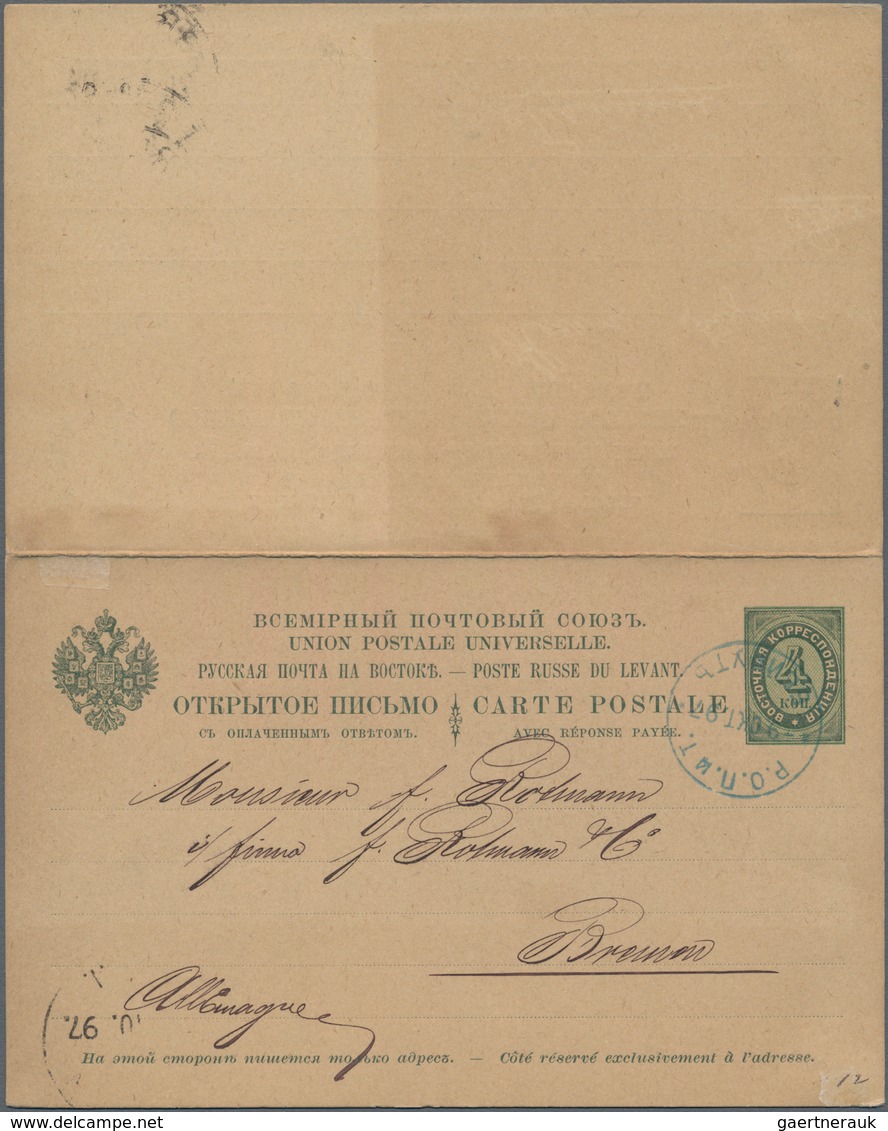 Russische Post In Der Levante - Ganzsachen: 1897, Used Postal Stationery With Paid Reply Card 4 Kop. - Turkish Empire