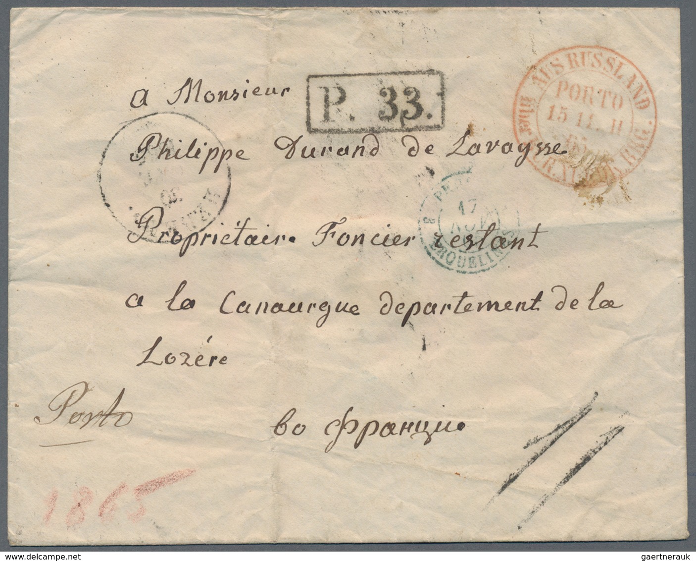 Russland - Ganzsachen: 1865 Postal Stationery Enveloppe From Lithuania With Double Cercle Cancel " V - Stamped Stationery