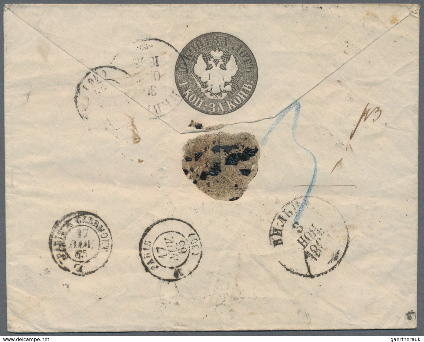 Russland - Ganzsachen: 1865 Postal Stationery Enveloppe From Lithuania With Double Cercle Cancel " V - Stamped Stationery