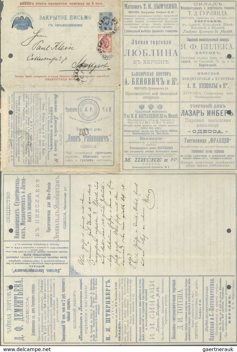 Russland - Ganzsachen: 1899. Advertisement Folded Letter 7 Kon Blue. Used With 3 Kon Additional Fran - Ganzsachen