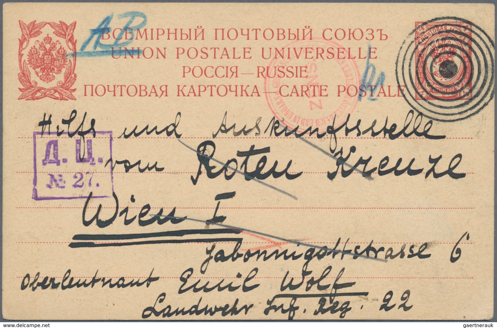 Russland - Ganzsachen: 1914, Commercially Used And Censored Postal Stationery Card 4 Kop. Red, Sent - Stamped Stationery