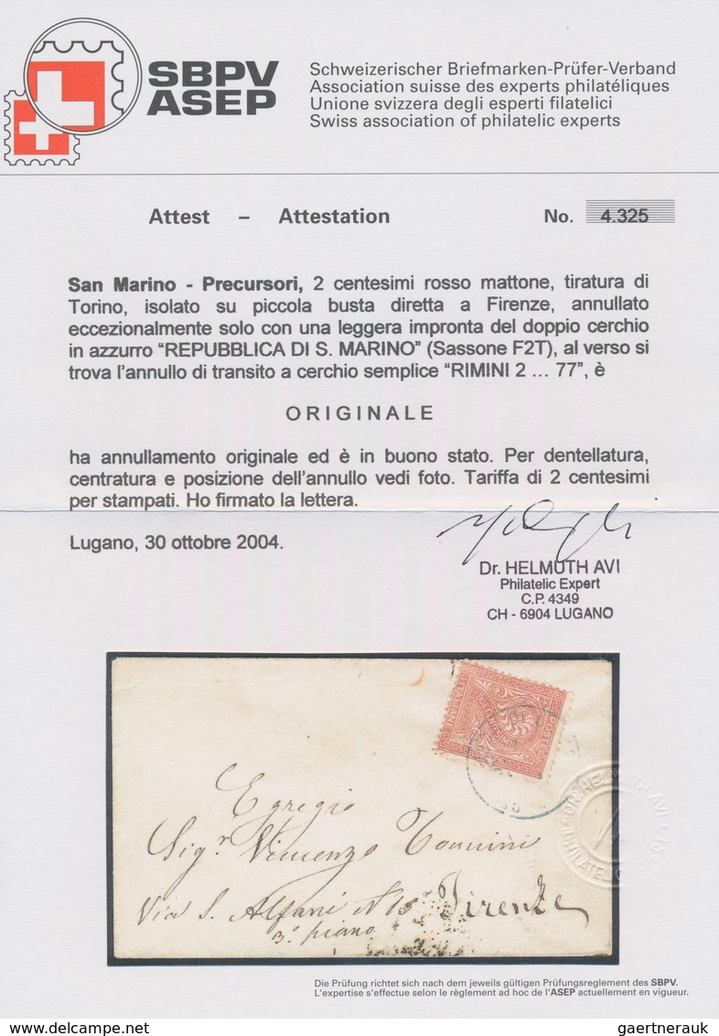 San Marino: 1877, Italy Michel-No. 24 Forerunner Single Franking Tied By Circle Postmark REPUBBLICA - Other & Unclassified