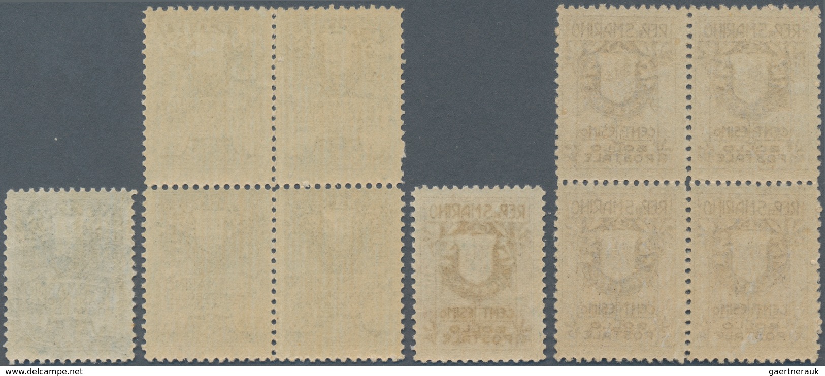 San Marino: 1907, 1 C Sepia And 15 C Grey-green Type II In Blocks Of Four (prefolded) And Single Sta - Other & Unclassified