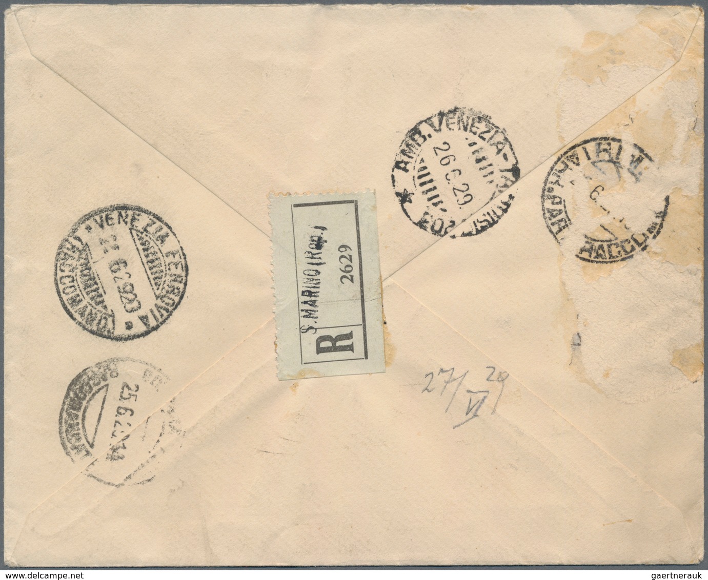 San Marino: 1929, Attractive Franking On Registered Cover 24.6. To Brno/Czechoslovakia With Four Ita - Other & Unclassified