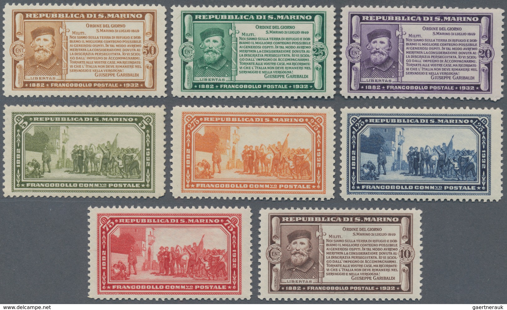 San Marino: 1932, Guiseppe Garibaldi, Sassone 168/175 Mint Never Hinged. Catalogue Value 1750 € - Sonstige & Ohne Zuordnung