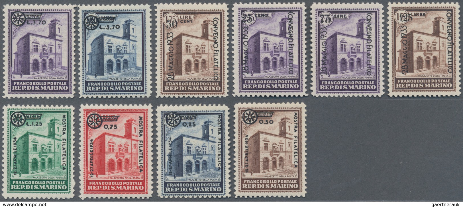 San Marino: 1933/1934, Overprints. Sassone 176/185 Mint Never Hinged. Catalogue Value 2300 € - Sonstige & Ohne Zuordnung