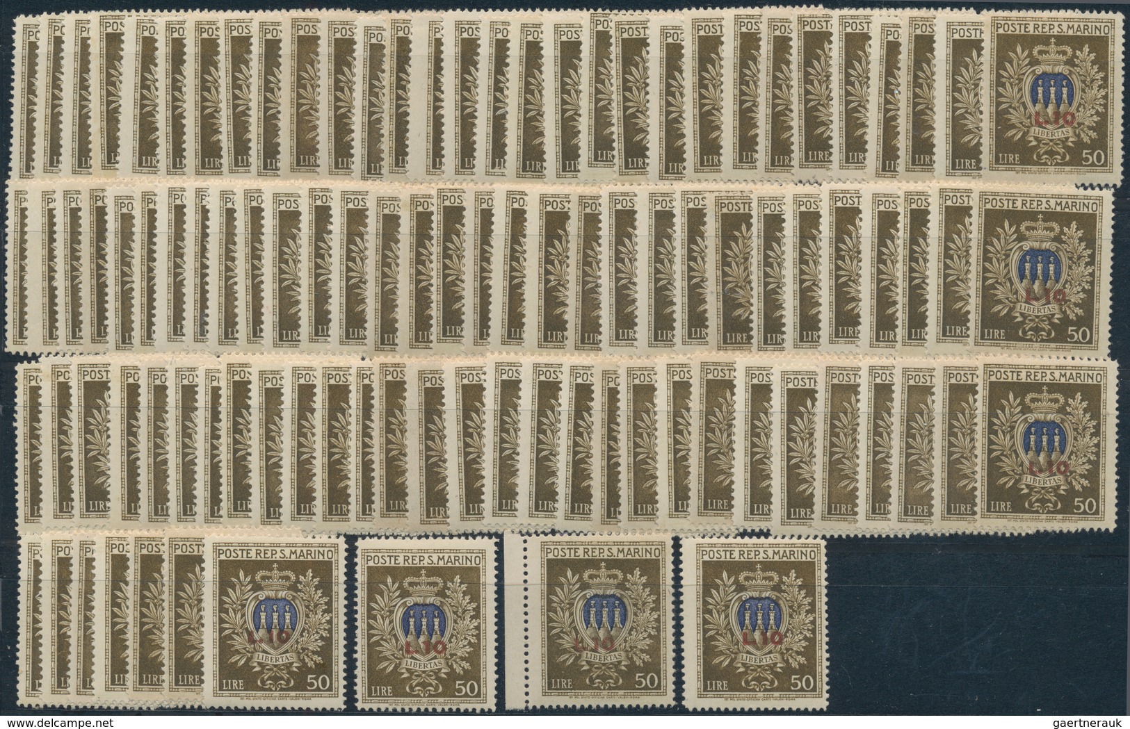 San Marino: 1946, Welfare, 100 X Sassone 297 Mint Never Hinged. Catalogue Value 5000.- €. - Other & Unclassified