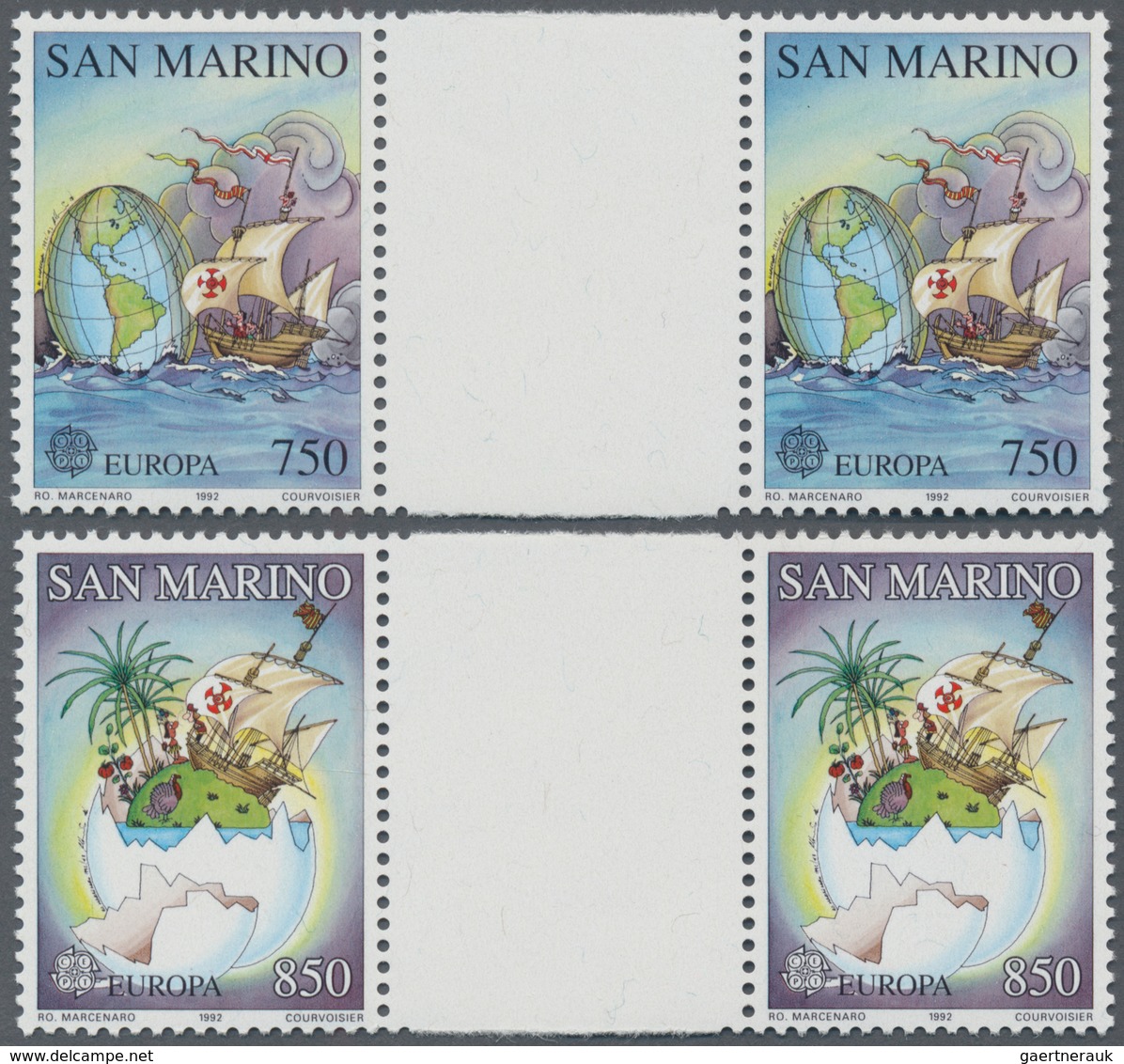 San Marino: 1992, 750 L. Und 850 L. EUROPAMARKEN "Entdeckung Von Amerika", Extrem Seltene WAAGERECHT - Sonstige & Ohne Zuordnung