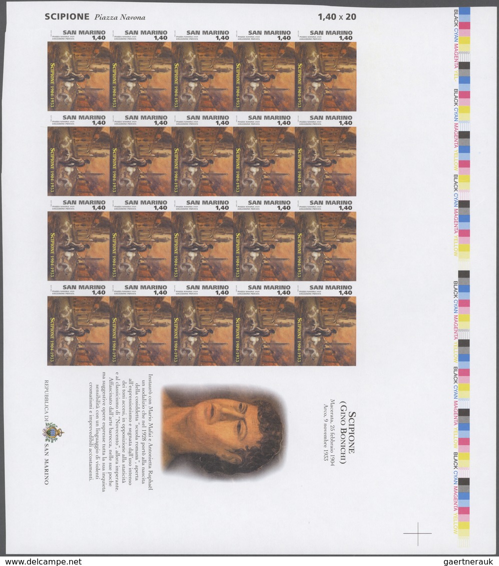 San Marino: 2004, Paintings, 1.40€ "Scipione", IMPERFORATE Proof Sheet Of 20 Stamps With Ornamental - Other & Unclassified