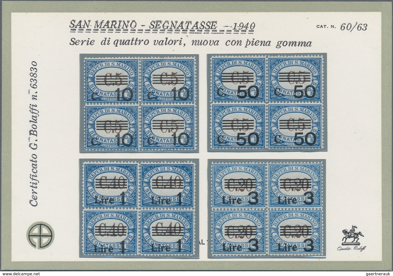 San Marino - Portomarken: 1940, Postage Due, Sassone 60-63 Well Centred Mint Never Hinged In Blocks - Postage Due