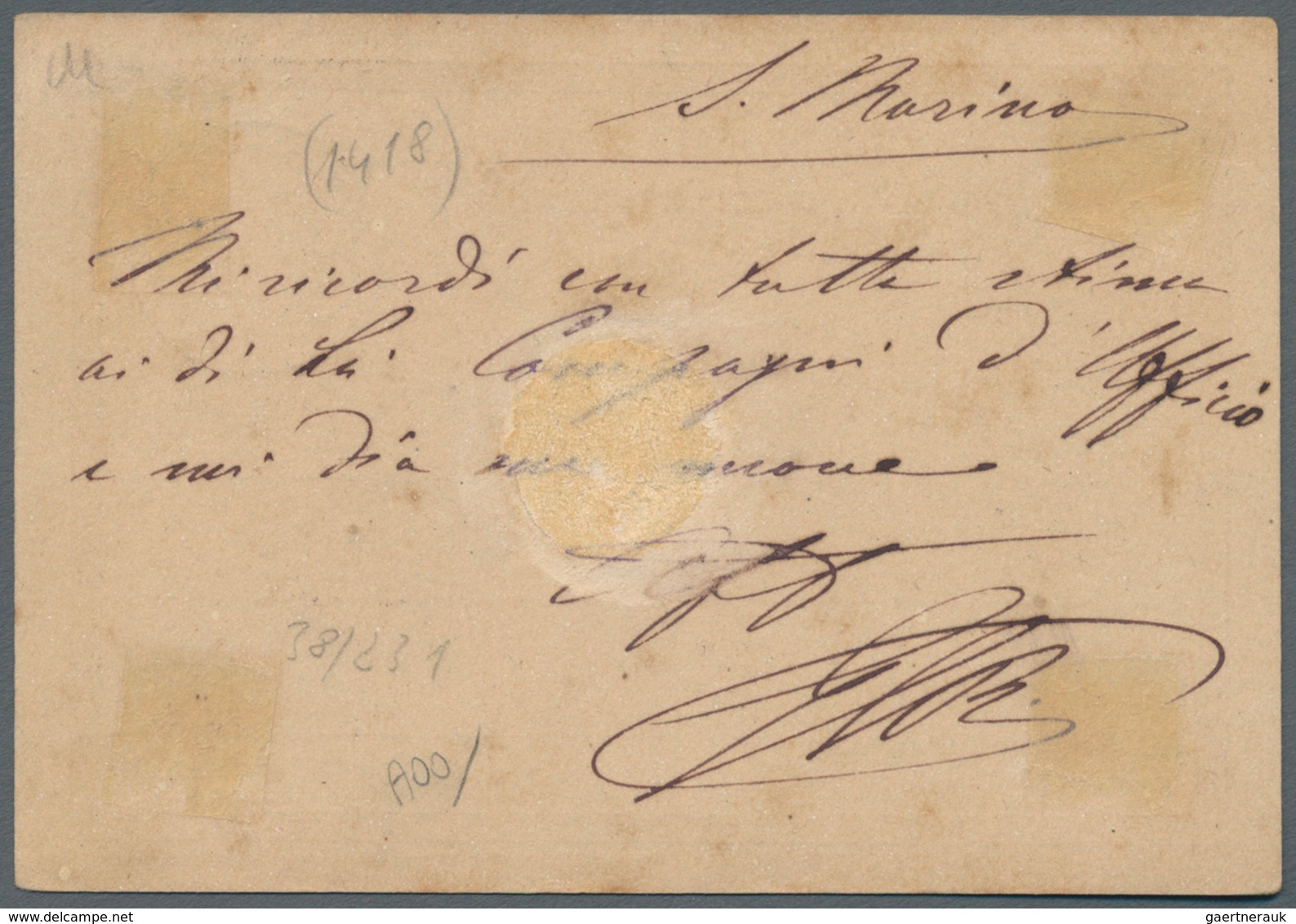 San Marino - Ganzsachen: 1879: Italian Postal Stationery 10 Centesimi Brown Used In SAN MARINO With - Postal Stationery