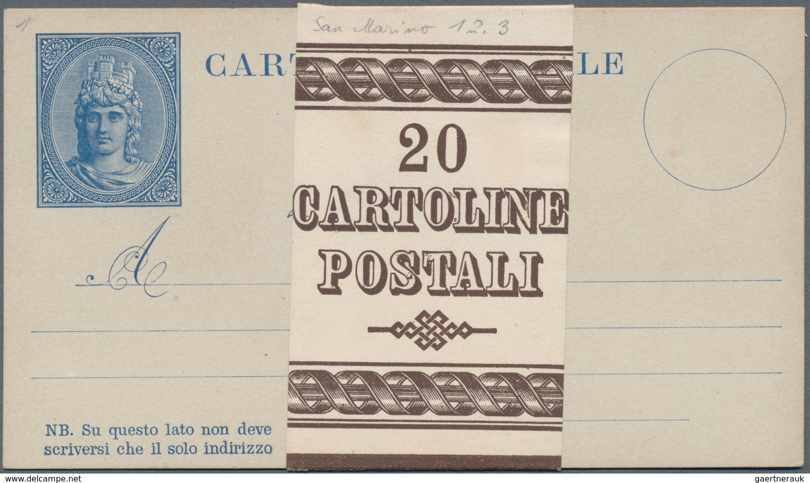 San Marino - Ganzsachen: 1882: 10 C Blue Postal Stationery Card, Mint Copy With Banderole (original - Postal Stationery