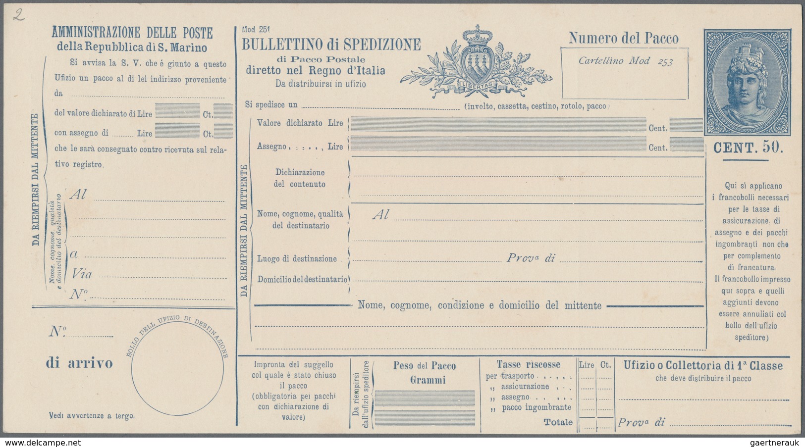 San Marino - Ganzsachen: 1890: Six Packet Card, 0,25 - 2,70 L, Mint. - Postal Stationery