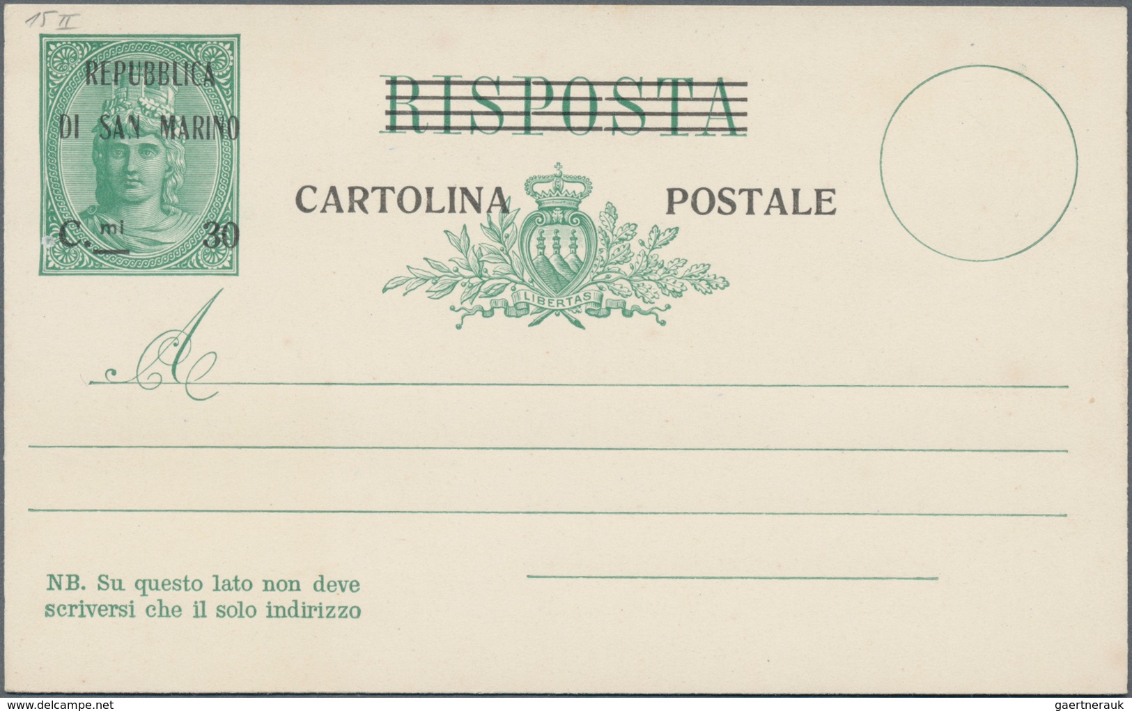 San Marino - Ganzsachen: 1924: "REPUBBLICA DI SAN MARINO Cmi 30" Overprint Each On Question And Answ - Postal Stationery