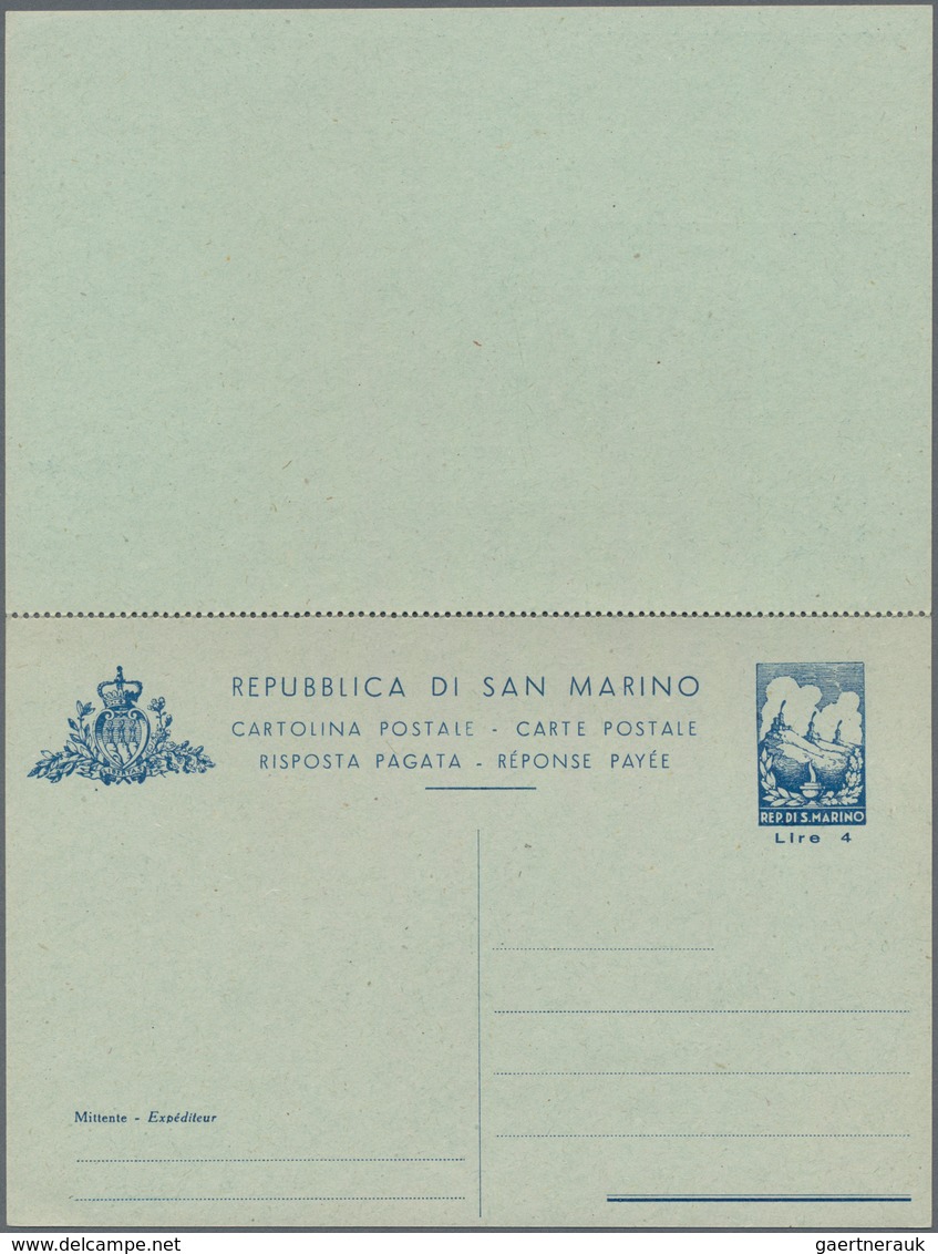 San Marino - Ganzsachen: 1947. L4 + L4 Blue On Blueish Paper Postal Stationery Double Card. Fine Min - Postal Stationery