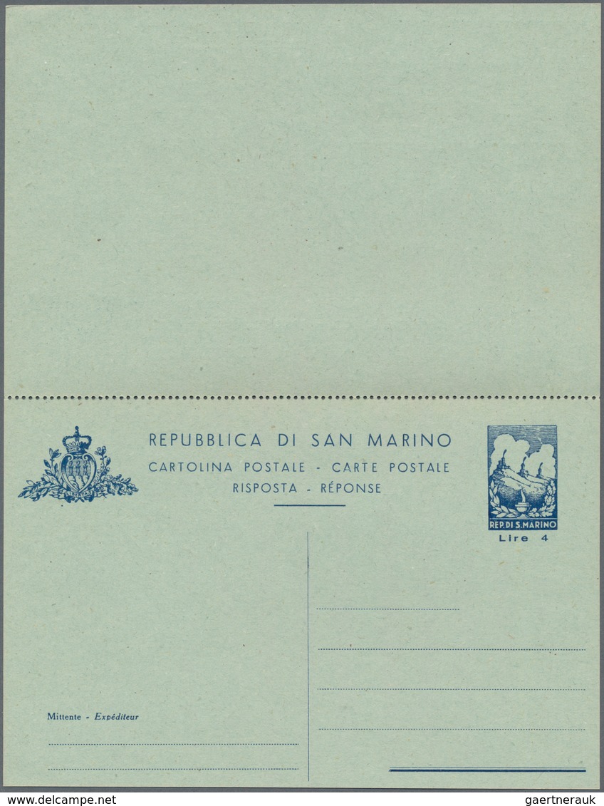 San Marino - Ganzsachen: 1947. L4 + L4 Blue On Blueish Paper Postal Stationery Double Card. Fine Min - Postal Stationery