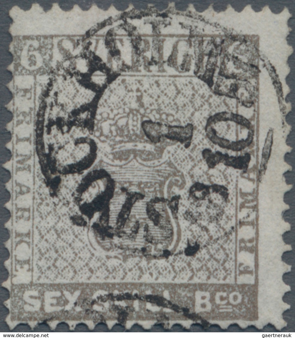 Schweden: 1855 Sex (6) Skill. B:co. Grey, Cancelled By "STOCKHOLM 1/10 1857" C.d.s., Fresh And Very - Gebraucht