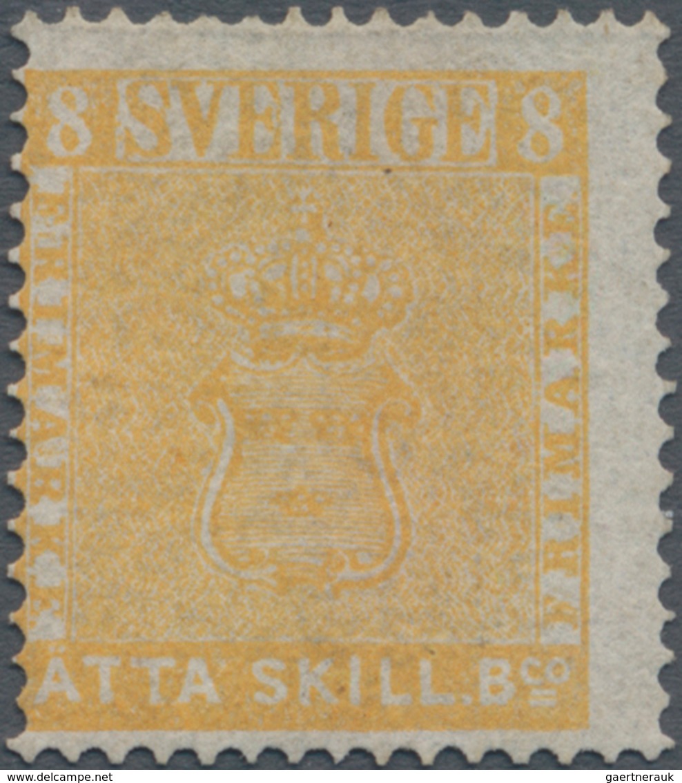 Schweden: 1868 Reprint Of 1855 8 Sk. Yellow, Reprint Type II, Unused Without Gum, Fresh And Fine. Dr - Gebraucht