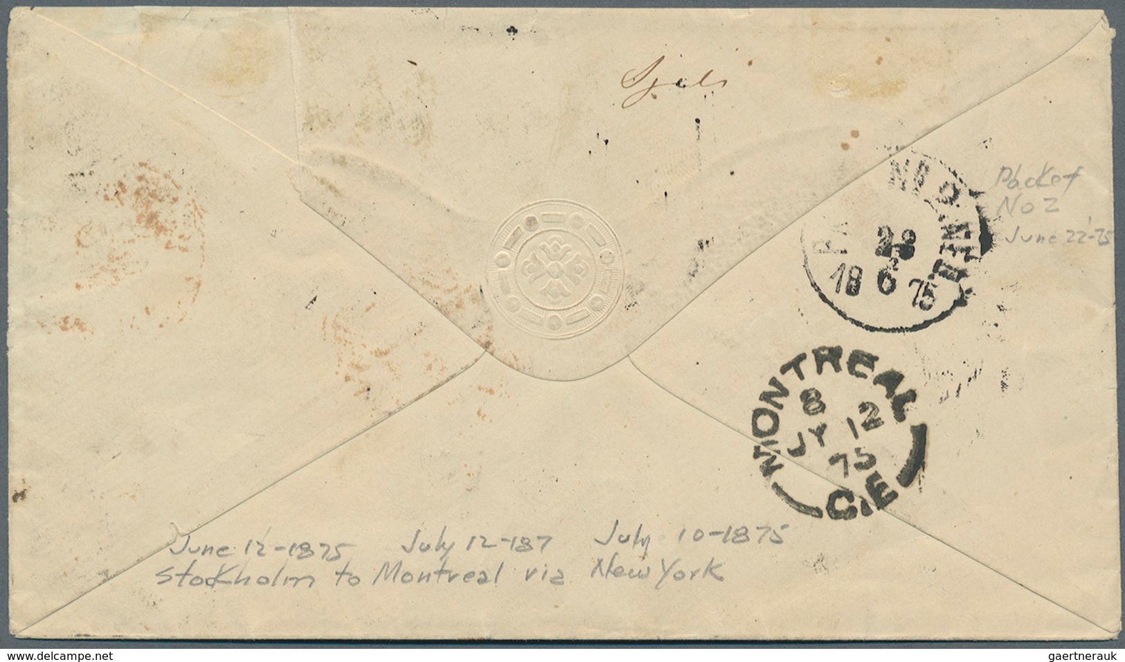 Schweden: 1875, Numerals 12 Ö & 24 Ö On Cover To Canada. Extremely Scarce. Facit Catalog States That - Used Stamps