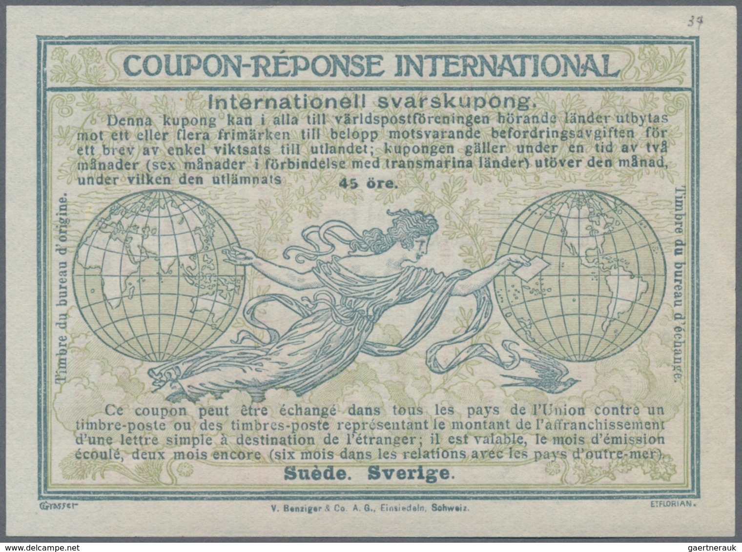 Schweden: 1907. International Reply Coupon 45 öre (Rome Type). Collector's Item From Archives! - Oblitérés