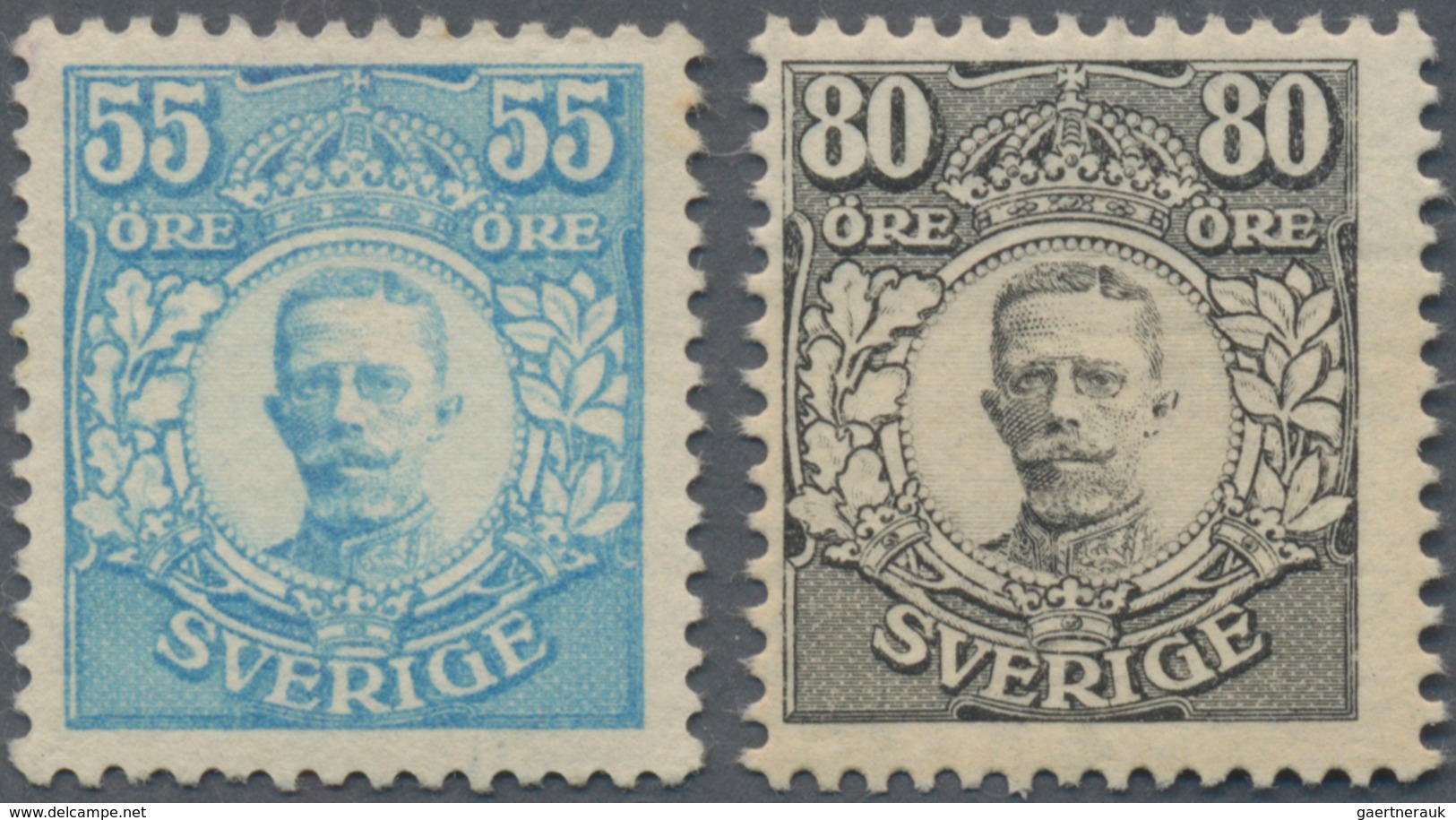 Schweden: 1918 King Gustaf V. 55 øre Light Blue And 80 øre Black, Both MINT NEVER HINGED, Both With - Gebraucht