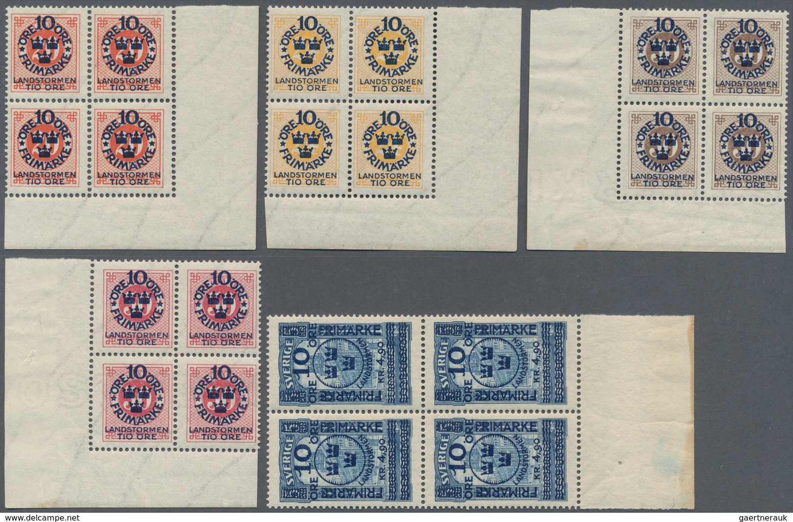 Schweden: 1916, "Landstormen" Overprints, Complete Set Of Eleven Values In (mainly Marginal) Blocks - Used Stamps