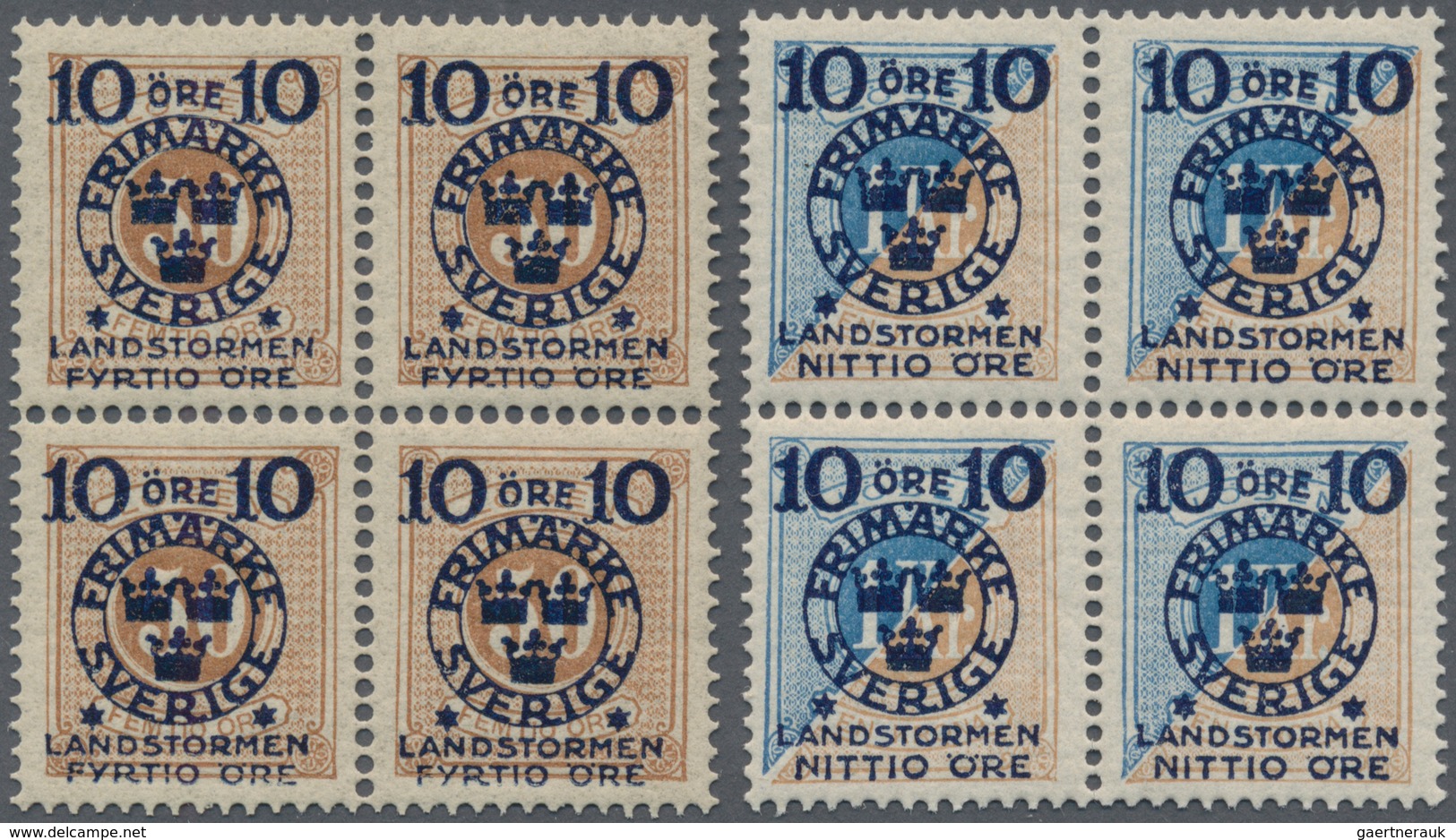 Schweden: 1916, "Landstormen" Overprints On Postage Dues, Complete Set Of Ten Values In Blocks Of Fo - Used Stamps