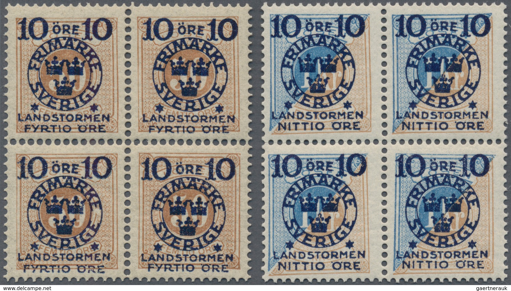 Schweden: 1916, "Landstormen" Overprints On Postage Dues, Complete Set Of Ten Values In Blocks Of Fo - Gebraucht