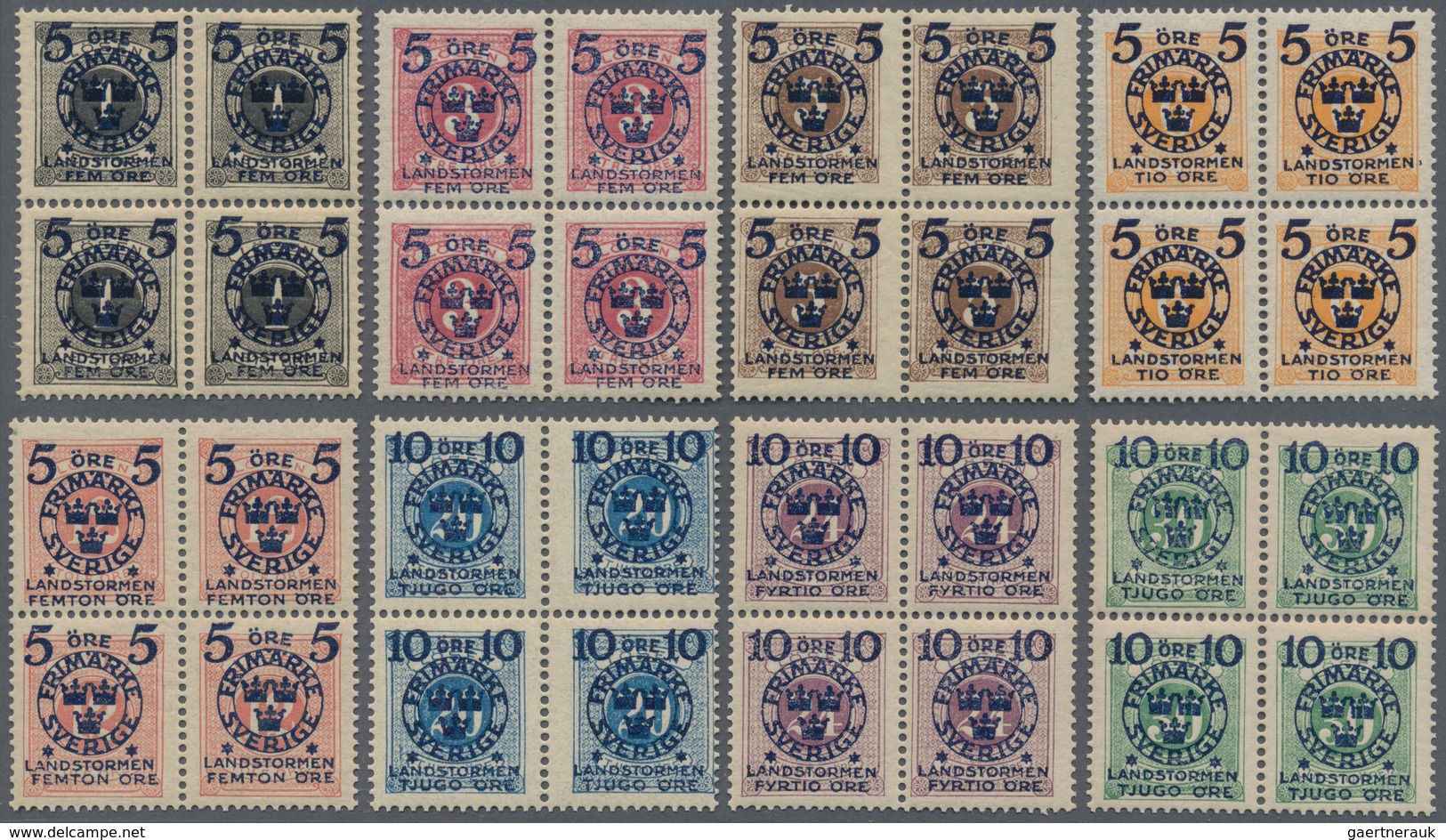 Schweden: 1916, "Landstormen" Overprints On Postage Dues, Complete Set Of Ten Values In Blocks Of Fo - Gebraucht