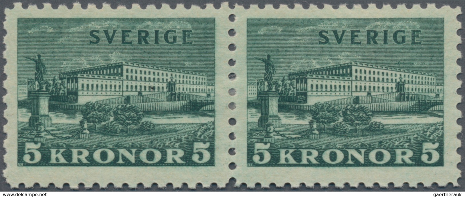 Schweden: 1931, Royal Palace Stockholm 5kr. Green On Toned Paper Horizontal Pair Mint Hinged, Mi. € - Used Stamps