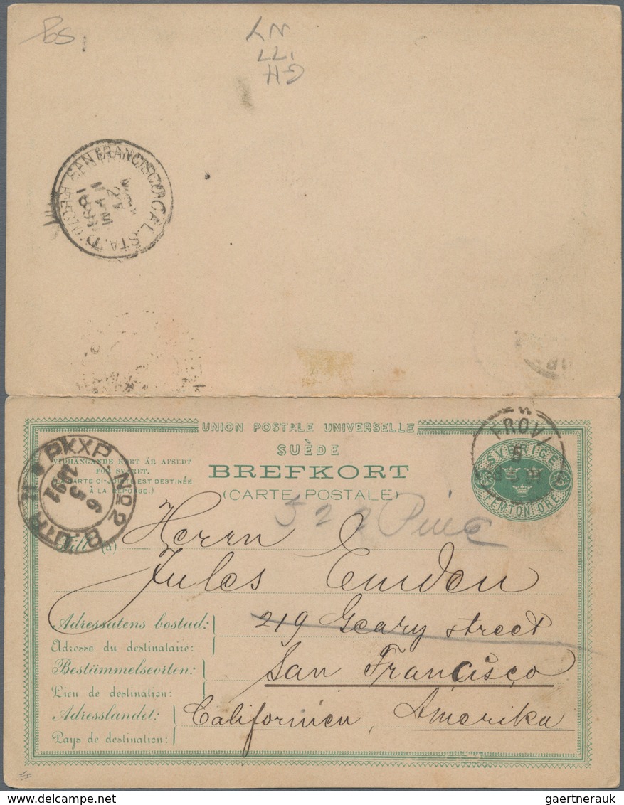 Schweden - Ganzsachen: 1891, Commercially Used Postal Stationery Card 15 + 15 öre Bluegreen On Yello - Postal Stationery