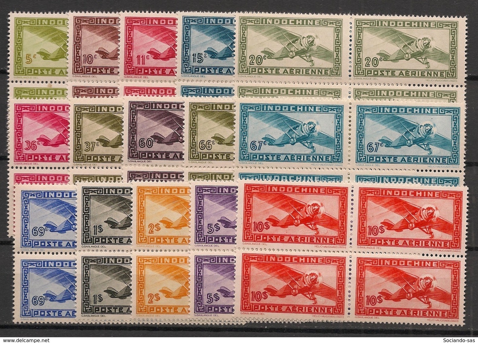 Indochine - 1942-44 - Poste Aérienne N°Yv. 24 à 38 - Série Complète - Blocs De 4 - Neuf Luxe ** / MNH / Postfrisch - Poste Aérienne