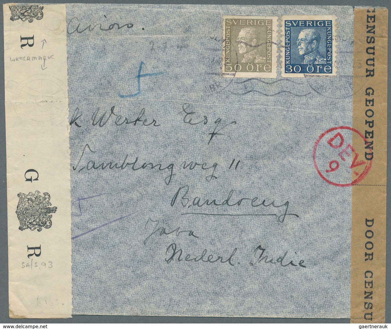 Schweden - Besonderheiten: 1940, Air Mail Cover Franked Total 80 Oe. (one Stamp Fallen Off) Tied "ST - Other & Unclassified