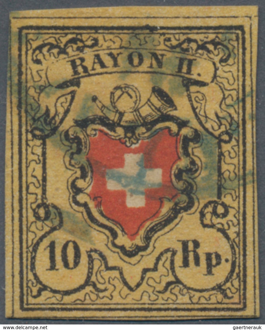 Schweiz: 1850 Rayon II 10 Rp. Schwarz/gelbbraun/rot, Type 3, Stein A1-O, Mit Marmoriertem Gelbdruck, - Unused Stamps