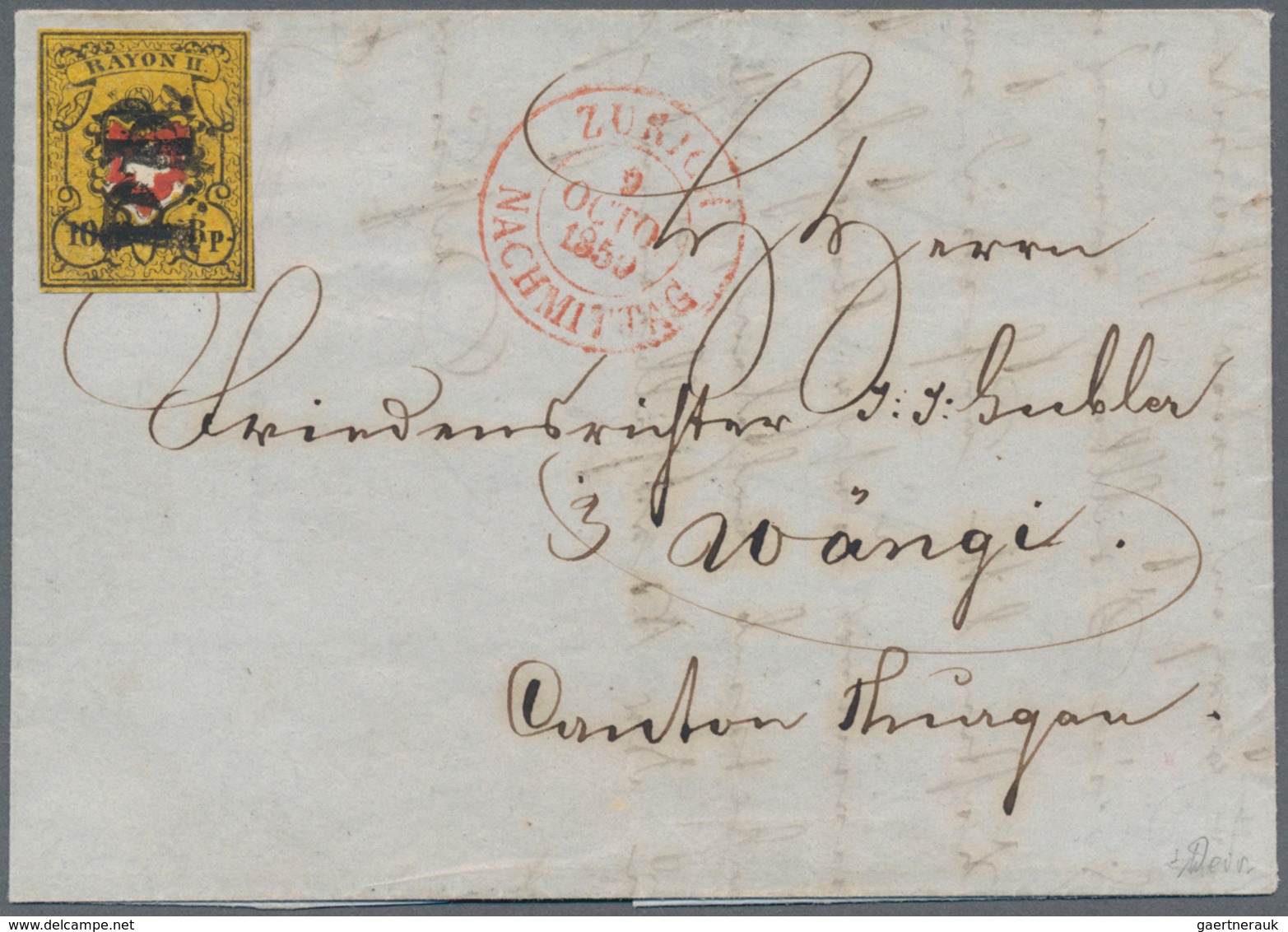 Schweiz: 1850 Rayon II 10 Rp. Schwarz/hellorangegelb/rot, Type 40, Stein A1-U, Abart "Gelbdruck Nach - Unused Stamps