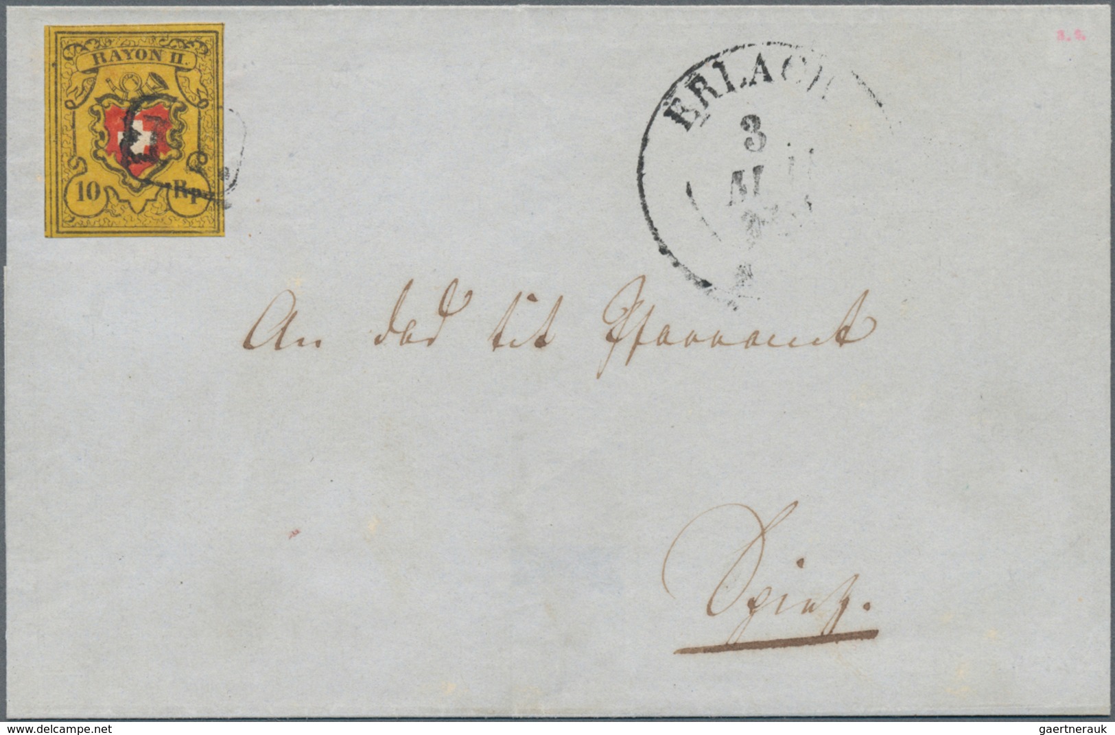 Schweiz: 1850 Rayon II 10 Rp. Schwarz/orangegelb/rot, Type 39, Stein A1-O, Plattenfehler 'Warzen' Am - Unused Stamps
