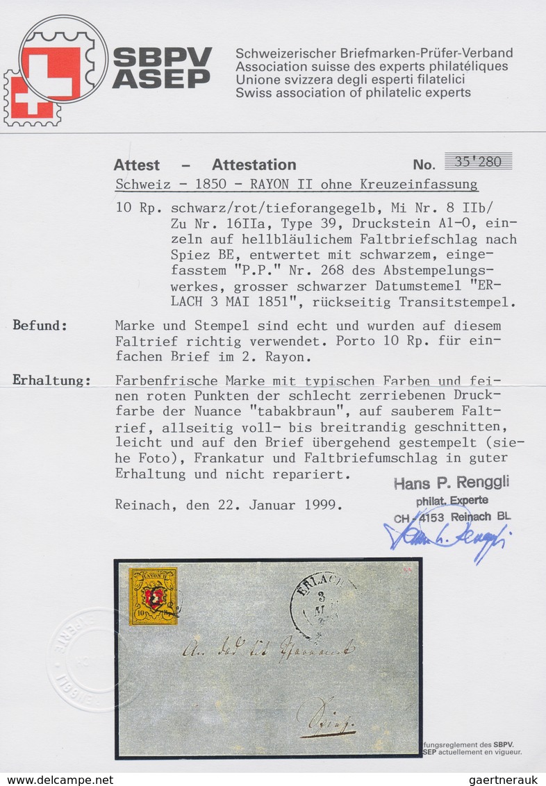 Schweiz: 1850 Rayon II 10 Rp. Schwarz/orangegelb/rot, Type 39, Stein A1-O, Plattenfehler 'Warzen' Am - Unused Stamps