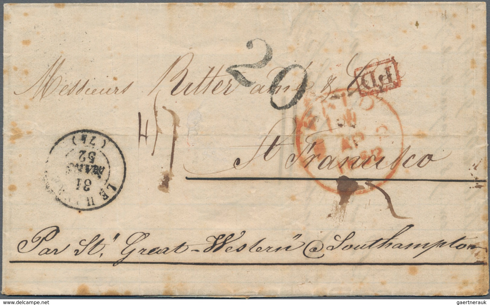 Schweiz: 1852 Rechung Von A. Kohler & Fils, Lausanne (datiert 16. März 1852) Nach San Francisco, 'fo - Unused Stamps