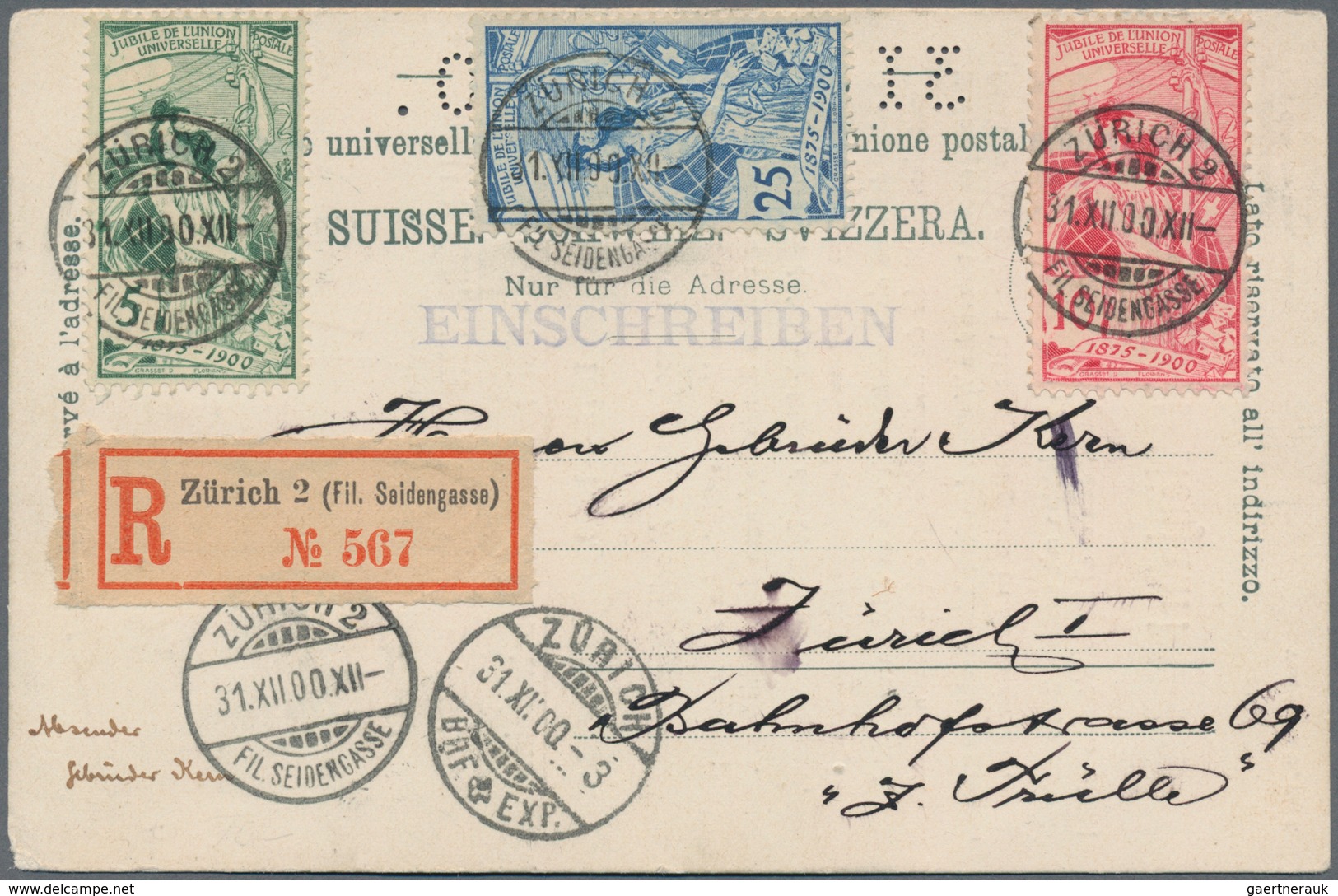 Schweiz: 1900 UPU: Postkarte Mit Zudruck '25 Jahre UPU' Und Den Sondermarken Sowie Zusätzlich "Herzl - Ungebraucht