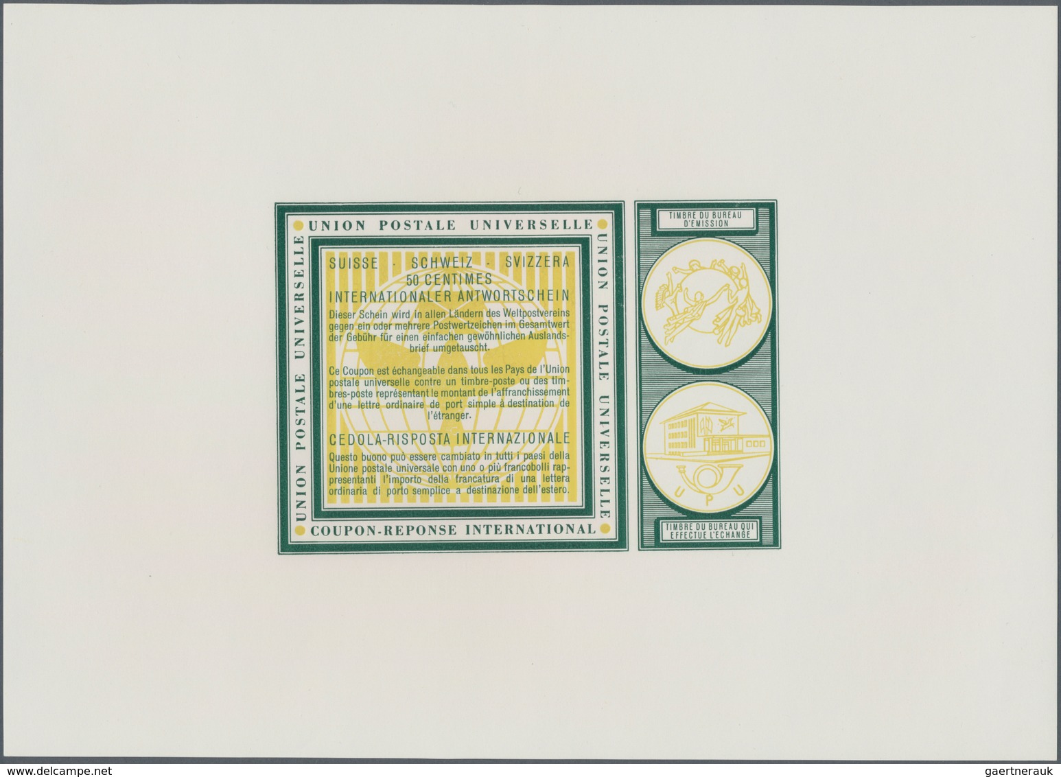 Schweiz: 1966. Essay In Schwärzlich Grün Mit Dunkelgelben Hintergrundabbildungen Für 50 Rappen Wien - Unused Stamps