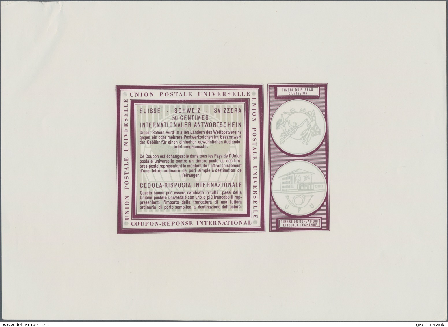 Schweiz: 1966. Essay In Schwärzlich Graulila Mit Hellgrünlich-grauen Hintergrundabbildungen Für 50 R - Unused Stamps